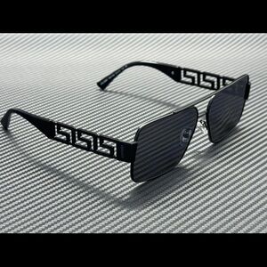 Versace VE2290 Black Square Aviator Sunglasses with Greca Temple mirrored lens